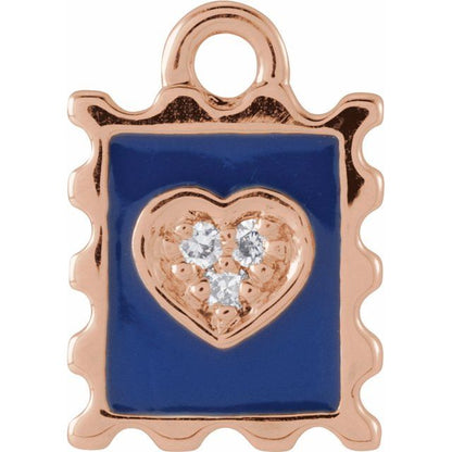 Petite Pavé® .015 CTW Natural Diamond Blue Enamel Stamp Dangle