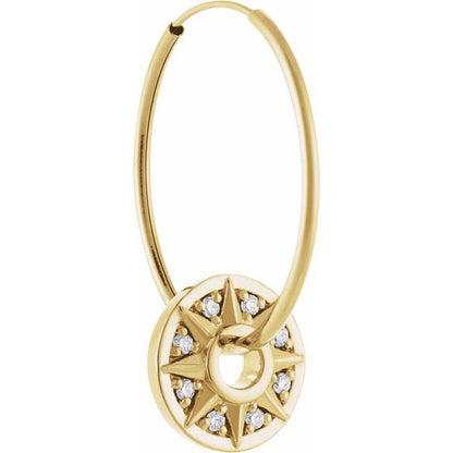 .06 CTW Natural Diamond Star Hoop Dangle, 10 mm x 10 mm, Accented