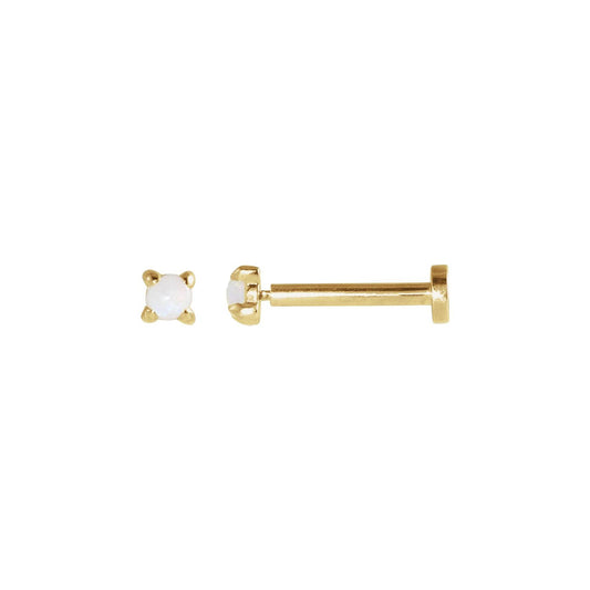14K Yellow Gold Cabochon Natural White Opal Stud Earrings