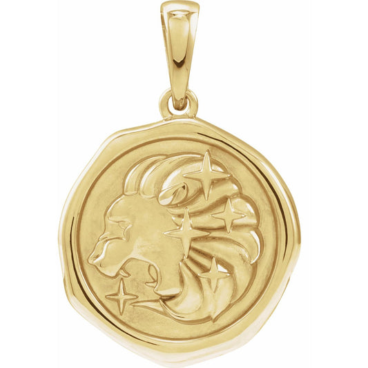 14K Yellow Gold Symbolic Lion Animal Pendant