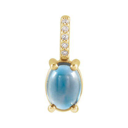 14K Yellow Gold 7x5 mm Natural London Blue Topaz & .02 CTW Natural Diamond Charm/Pendant