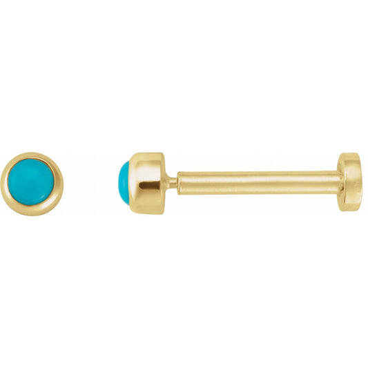14K Yellow Gold Cabochon Natural Turquoise Stud Earring