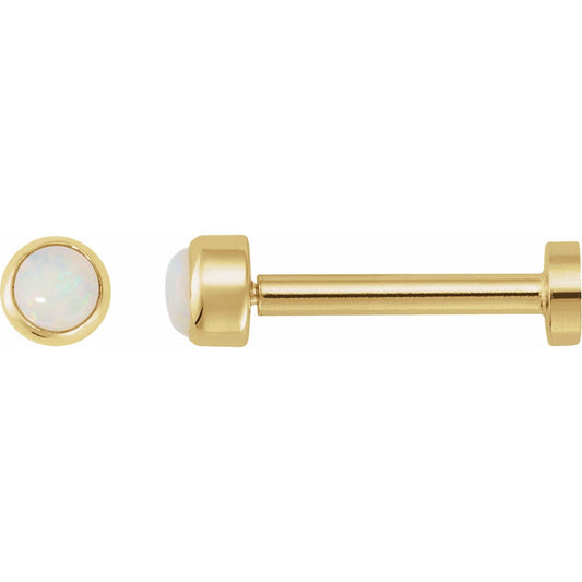 14K Yellow Gold Cabochon Natural White Opal Stud Earring