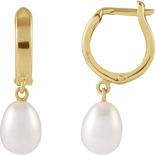 Cultured White Freshwater Pearl Hoop Earrings (689024)