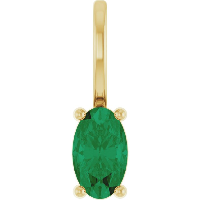 14K Yellow Gold 5x3 mm Lab-Grown Emerald Charm/Pendant