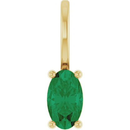 14K Yellow Gold 5x3 mm Lab-Grown Emerald Charm/Pendant