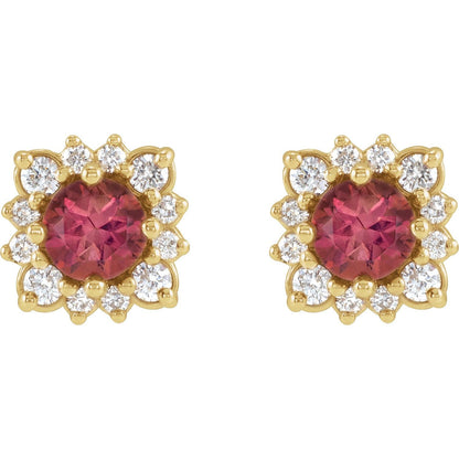 14K Yellow Gold Natural Aquamarine & 1/5 CTW Natural Diamond Halo-Style Earrings