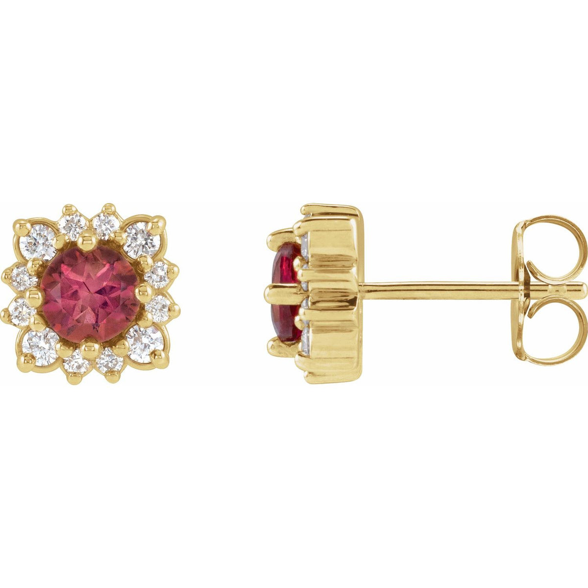 14K Yellow Gold Natural Citrine & 1/5 CTW Natural Diamond Halo-Style Earrings