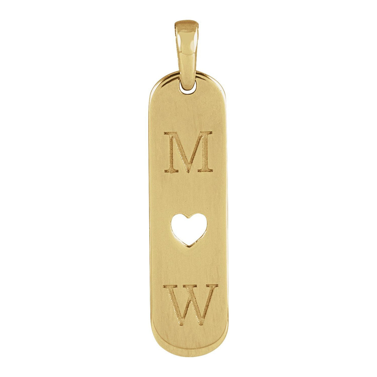 14K Yellow Gold Engravable Heart Bar Pendant
