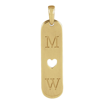 14K Yellow Gold Engravable Heart Bar Pendant