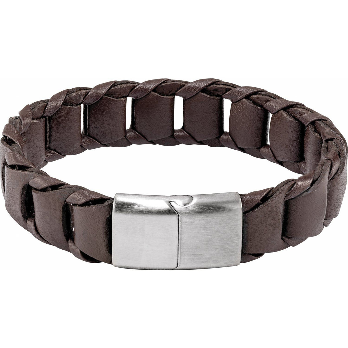 Stainless Steel Brown Leather 8 1/2" Bracelet (BRC947)