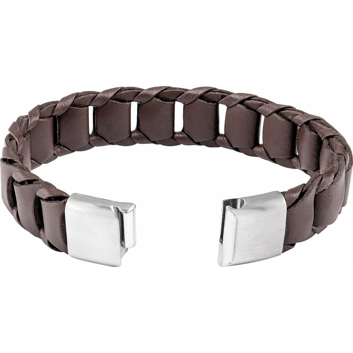Stainless Steel Brown Leather 8 1/2" Bracelet (BRC947)