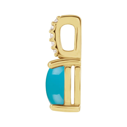 14K Yellow Gold 7x5 mm Natural Turquoise & .02 CTW Natural Diamond Charm/Pendant