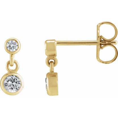 14K Yellow Gold Natural White Sapphire & Natural Diamond Two-Stone Earrings
