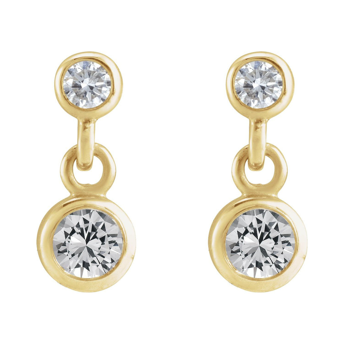 14K Yellow Gold Natural White Sapphire & Natural Diamond Two-Stone Earrings