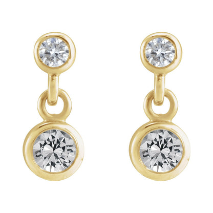 14K Yellow Gold Natural White Sapphire & Natural Diamond Two-Stone Earrings