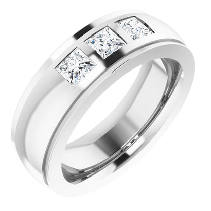 1/2 CTW Lab-Grown Diamond Band, 6 mm, Accented Stepped-Edge Comfort-Fit