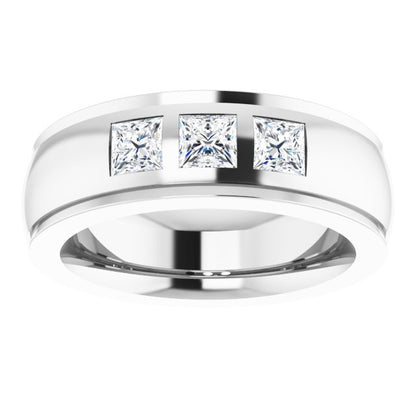 1/2 CTW Lab-Grown Diamond Band, 6 mm, Accented Stepped-Edge Comfort-Fit