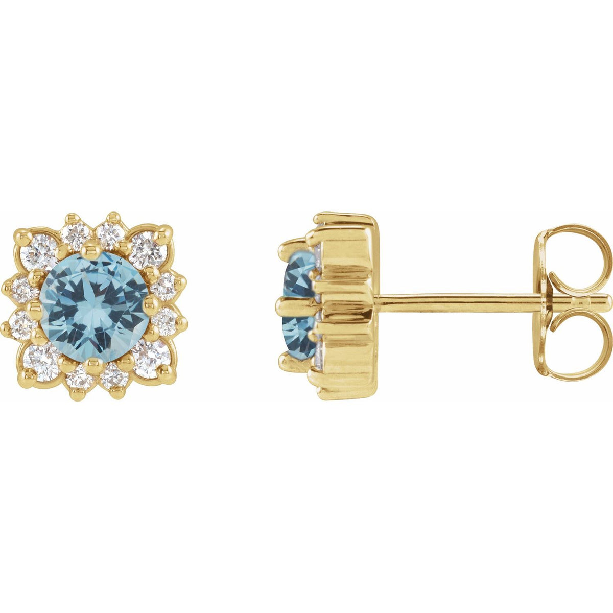 14K Yellow Gold Natural Aquamarine & 1/5 CTW Natural Diamond Halo-Style Earrings