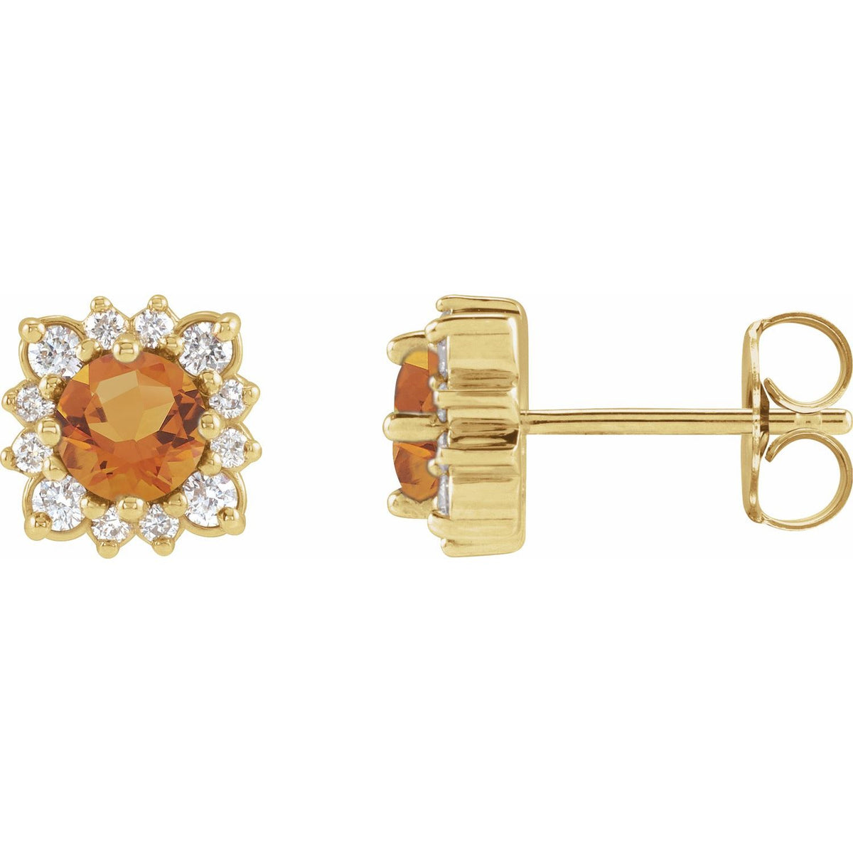 14K Yellow Gold Natural Citrine & 1/5 CTW Natural Diamond Halo-Style Earrings