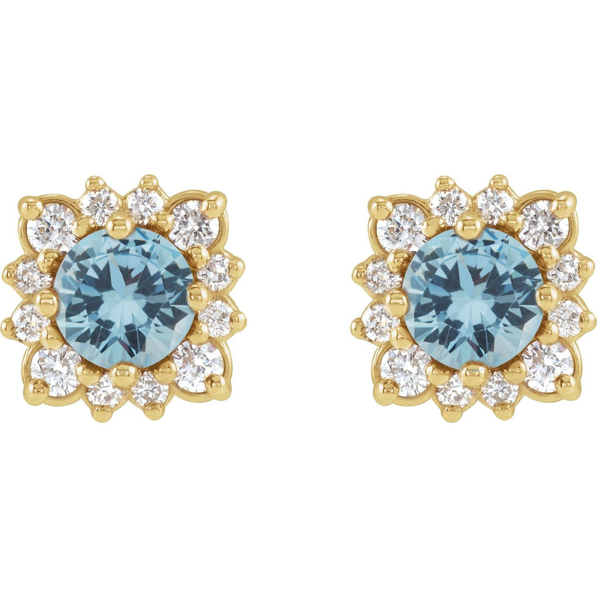 14K Yellow Gold Natural Aquamarine & 1/5 CTW Natural Diamond Halo-Style Earrings