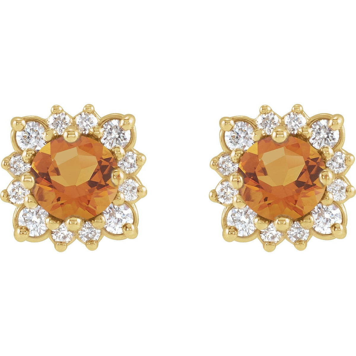 14K Yellow Gold Natural Citrine & 1/5 CTW Natural Diamond Halo-Style Earrings
