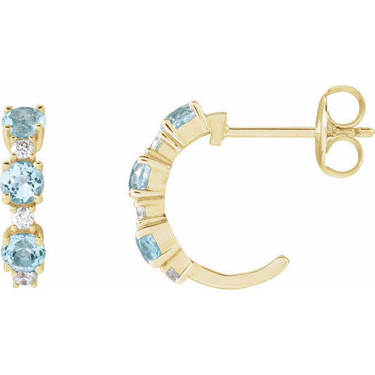 Natural Sky Blue Topaz & 1/10 CTW Natural Diamond Hoop Earrings