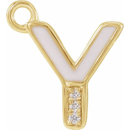 Petite Pavé® .01 CTW Natural Diamond Blush Enamel Initial Dangle