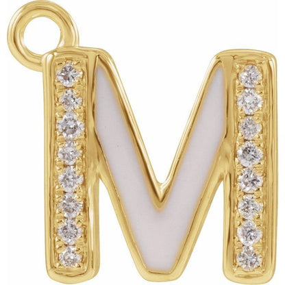 Petite Pavé® .05 CTW Natural Diamond Blush Enamel Initial Dangle