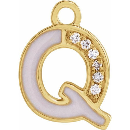 Petite Pavé® .02 CTW Natural Diamond Blush Enamel Initial Dangle