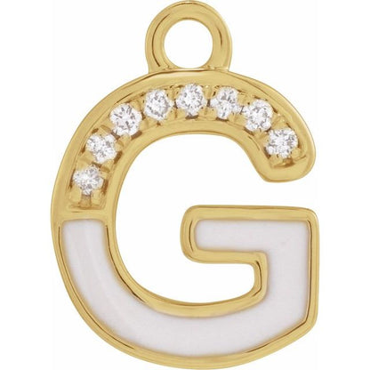 Petite Pavé® .025 CTW Natural Diamond Blush Enamel Initial Dangle