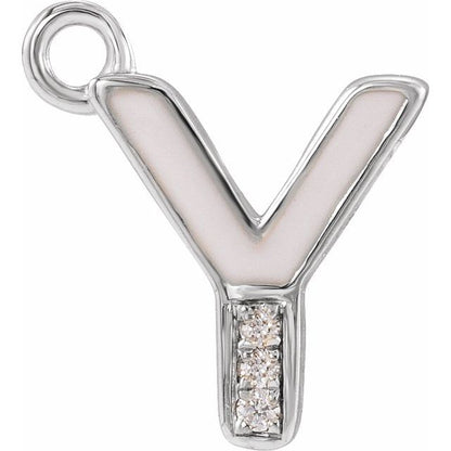 Petite Pavé® .01 CTW Natural Diamond Blush Enamel Initial Dangle