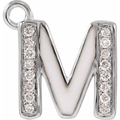 Petite Pavé® .05 CTW Natural Diamond Blush Enamel Initial Dangle
