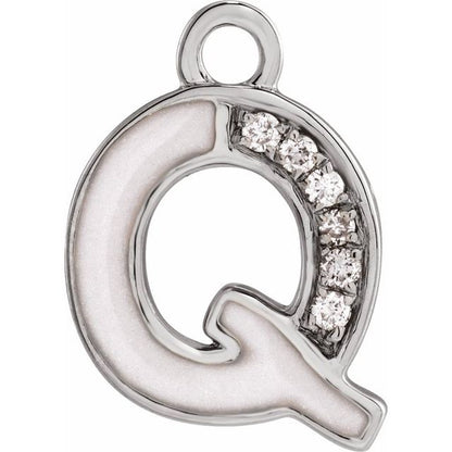 Petite Pavé® .02 CTW Natural Diamond Blush Enamel Initial Dangle
