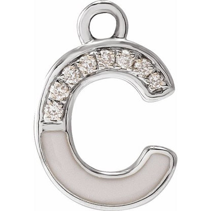Petite Pavé® .025 CTW Natural Diamond Blush Enamel Initial Dangle