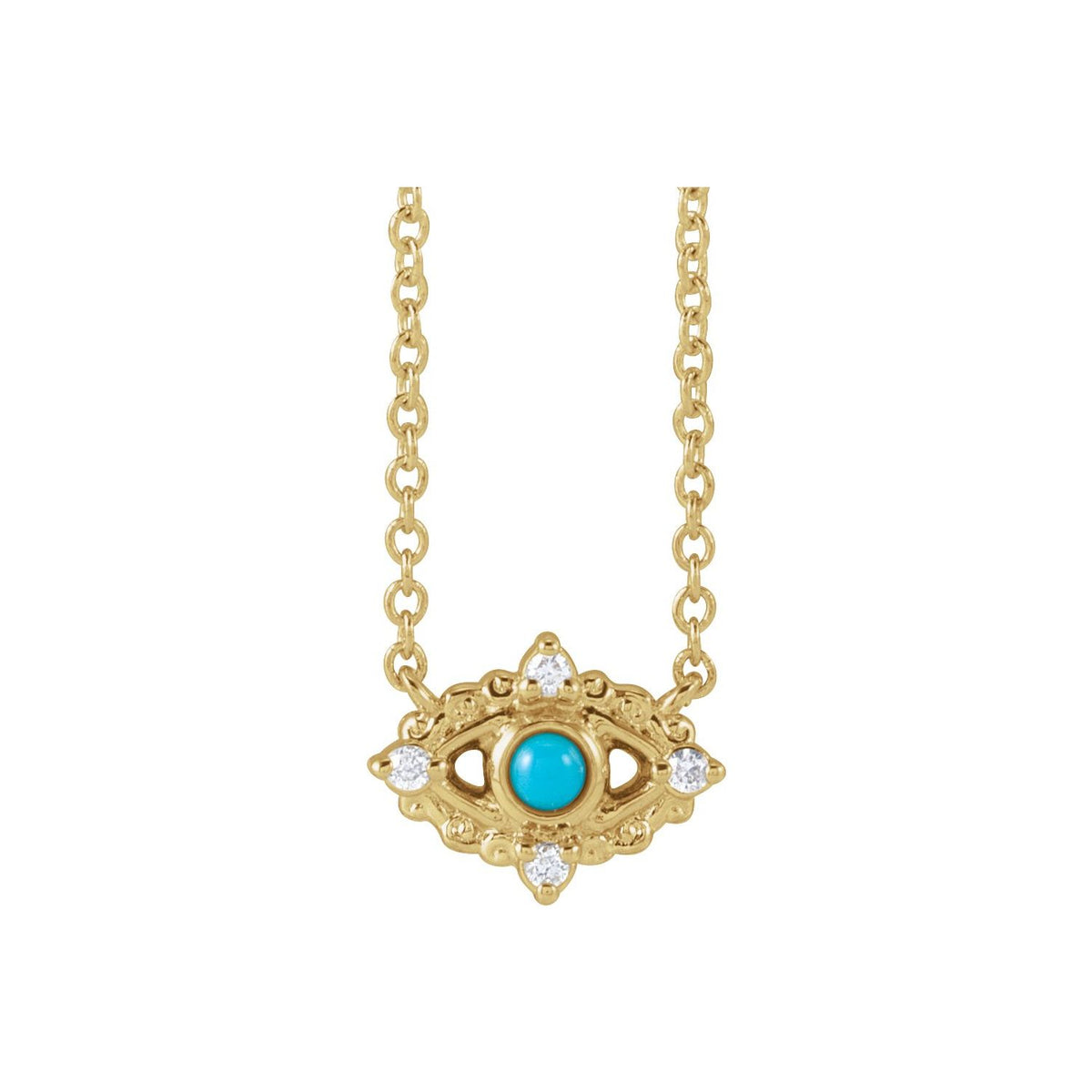 14K Yellow Gold Natural Turquoise & .02 CTW Natural Diamond Evil Eye 18" Necklace