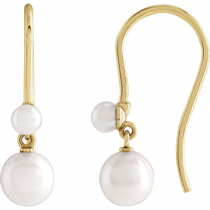 14K Yellow Gold Cultured White Freshwater Pearl Earrings, 2.9 mm x 3.1 mm