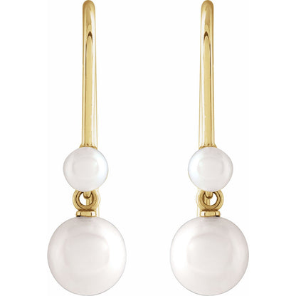 14K Yellow Gold Cultured White Freshwater Pearl Earrings, 2.9 mm x 3.1 mm