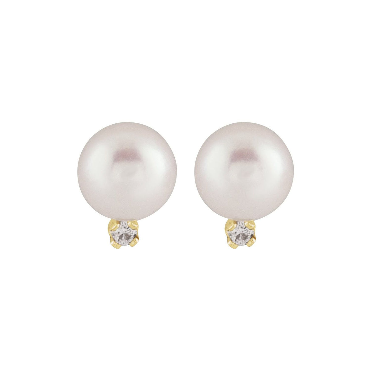 14K Yellow Gold Cultured White Akoya Pearl & .02 CTW Natural Diamond Earrings