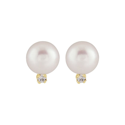 14K Yellow Gold Cultured White Akoya Pearl & .02 CTW Natural Diamond Earrings