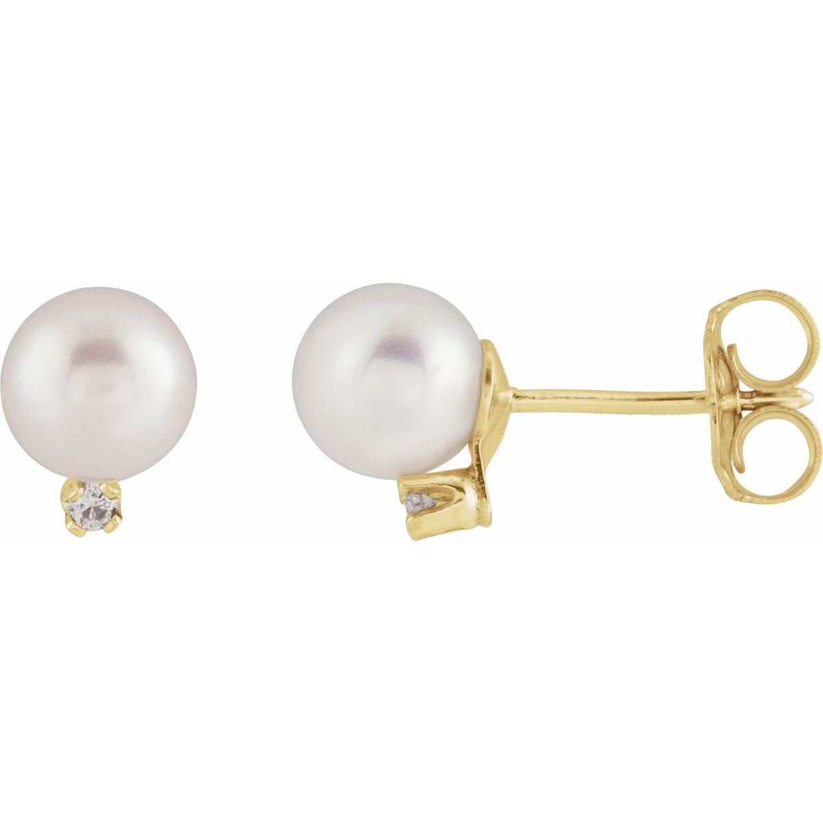 14K Yellow Gold Cultured White Akoya Pearl & .02 CTW Natural Diamond Earrings