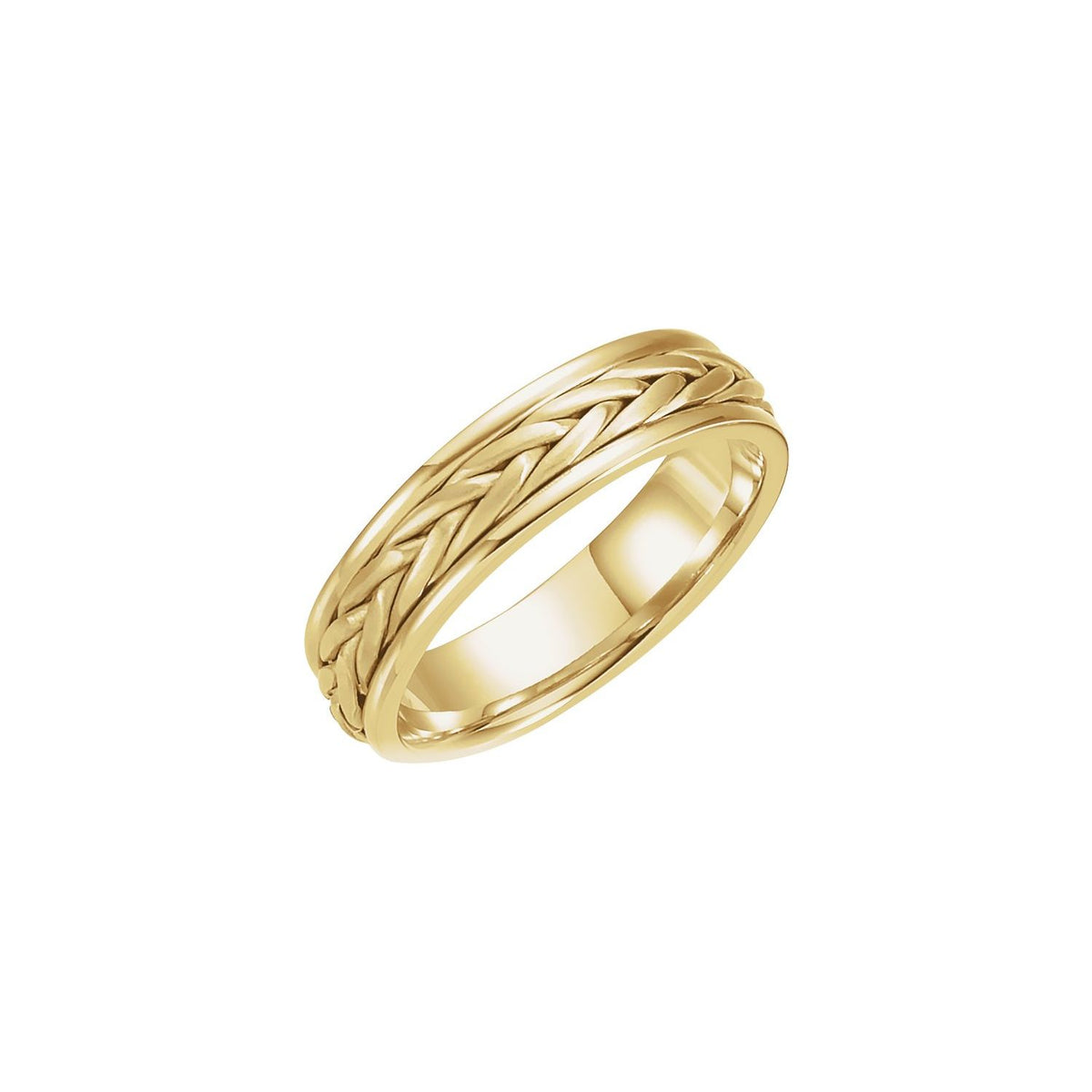 14K Yellow Gold Hand-Woven Comfort-Fit Flat Band