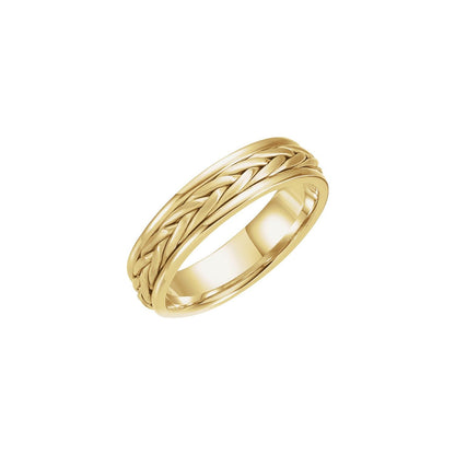 14K Yellow Gold Hand-Woven Comfort-Fit Flat Band