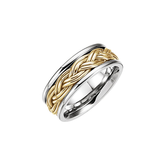 18K White/Yellow/White Gold Hand-Woven Comfort-Fit Flat Band