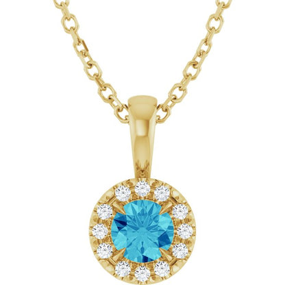 14K Yellow Gold Natural Blue Zircon & .05 CTW Natural Diamond 16-18" Necklace