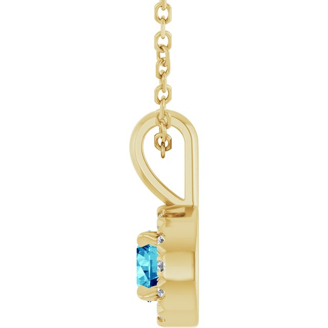 14K Yellow Gold Natural Blue Zircon & .05 CTW Natural Diamond 16-18" Necklace