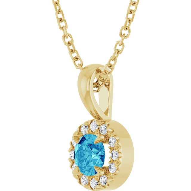 14K Yellow Gold Natural Blue Zircon & .05 CTW Natural Diamond 16-18" Necklace