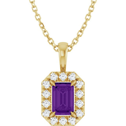 14K Yellow Gold 6x4 mm Natural Amethyst & 1/5 CTW Natural Diamond 16-18" Necklace