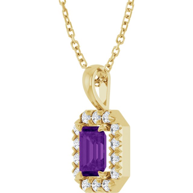 14K Yellow Gold 6x4 mm Natural Amethyst & 1/5 CTW Natural Diamond 16-18" Necklace