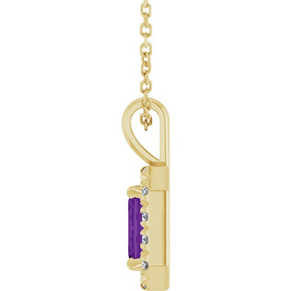 14K Yellow Gold 6x4 mm Natural Amethyst & 1/5 CTW Natural Diamond 16-18" Necklace